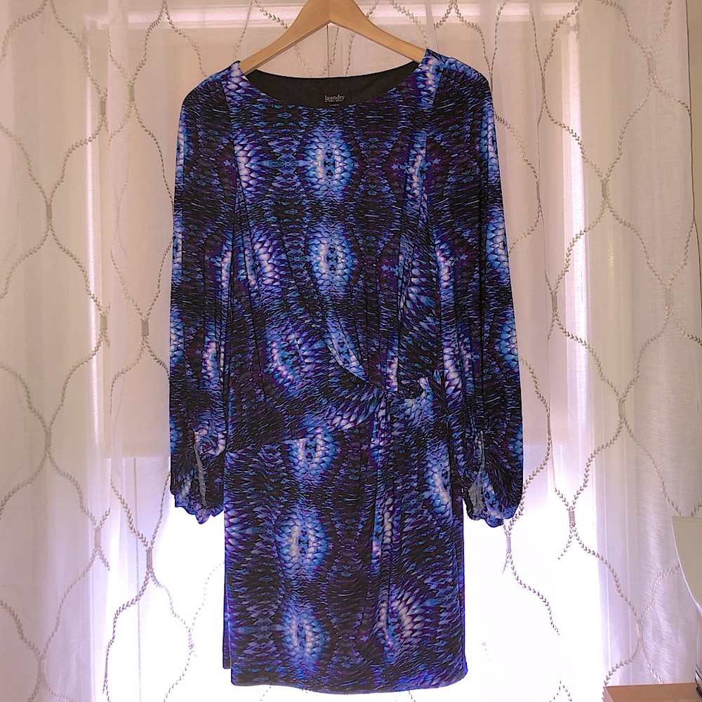 Laundry by Shelli Segal LA size M dress, blue/purple, patterned long sleeve